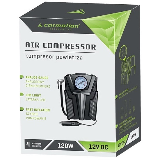 Compresor De Aer Dc 12V, 150 Psi, Cu Manometru Analogic, 4 Adaptoare Carmotion 63336